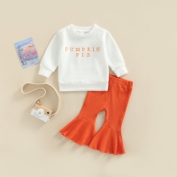 Citgeett Autumn Halloween Toddler Baby Girls Pants Set Letters Long Sleeve Sweater Tops + High Waist Flared Trousers Clothes