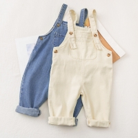 Fall Summer Denim Baby Girl Boy Overalls Solid Jeans Jumpsuit Pocket Children Casual Loose Rompers Blue Kids Overalls Outfits