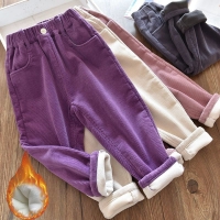 Kids Warm Pants Boy Girls Autumn Winter Corduroy Thick Outer Wear Sports Trousers 3-10Y Children Clothes Casual High Waist Pants