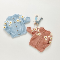 Citgeett-suéter de manga larga para bebés y niños, Chaqueta de punto con una hilera de botones y flores, Otoño e Invierno