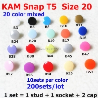 Chenkai 200sets T5 Size 20 KAM Plastic Resin Snaps Buttons fasterners for DIY Garments Sewing Craft Cloth Bib Diaper (20 color)
