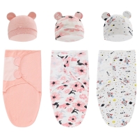 2pcs/set 0-6 Month Cotton Sleepsack Baby Swaddle Blanket Wrap Hat Set Infant Adjustable Newborn Sleeping Bag Muslin Blankets
