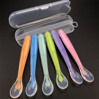2021 New Baby Soft Silicone Spoon Candy Color Temperature Sensing Spoon Children Food Baby Feeding Tools Baby Spoon