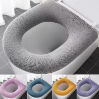 1Pc Winter Warm Toilet Seat Cover Closestool Mat Washable O-shape Pad Bathroom Accessories Knitting Pure Color Soft  Bidet Cover