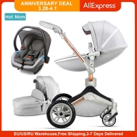 Hot Mom Baby Stroller 3 in 1 travel system with bassinet and car seat，360° Rotation stroller for UK customers, F023