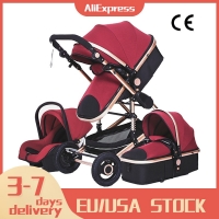 Multifunctional 3 in 1 Baby Stroller luxury Portable High Landscape 4 Wheel Stroller Folding Carriage Gold Baby Newborn Stroller
