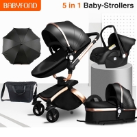 Babyfond 3 in 1 Luxury baby stroller PU leather two-way push 360 rotate  baby car cart trolley Europe baby Pram Free Gift
