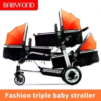 2022  new triple baby stroller easy folding twin three baby stroller PU wheel shock absorber there baby pram