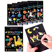 Kid's Dinosaur Scratch Art Kit - Rainbow Colors - Educational and Fun. Great Christmas Gift.