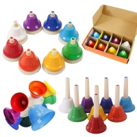 Rainbow 8-Note Hand Bell Set for Children - Percussion Instrument with Rotating Rattle - Beginner Educational Toy Gift.