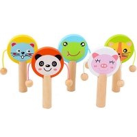 Wooden Cartoon Rattle Drum and Castanets for Kids' Early Music Education