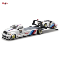Maisto Elite Transport 1:64 Flatbed with 1988 BMW M3 E30 and 1965 Ford Mustang Die-cast Car Models - Collectible Gift Toy.