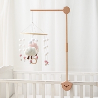 Cartoon Bear Baby Crib Mobile Holder Bracket with Hanging Rattles Toy and Decorative Wooden Bed Bell