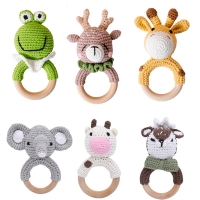 Crochet Animal Rattle Toy with Wooden Ring for Baby's Teething and Hanging on Cot - DIY Craft