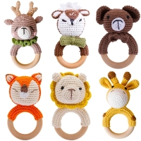 Wooden Teether with Crochet Animal Rattles - BPA Free - Perfect Gift for Babies