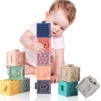 Soft Silicone Building Block Teether Toys for Babies and Toddlers - Age 0 to 12 Months - Stacking and Building Fun - Great for Boys - 1 Year Old