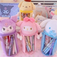 Cute Sanrio Plush Pencil Case with Kuromi, My Melody and Cinnamoroll Cartoons - Ideal for Girls' Gift!