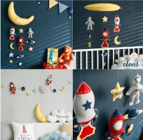Handmade Clouds Astronaut Fabric Wall Decoration for Baby Room and Kids Room, DIY Felt Pendant for Christmas Decoration
