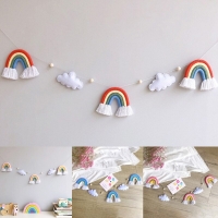 Boho Felt Wool Wall Hanging with Rainbow Tassels and Wooden Beads for Nursery and Kids Room Decor.