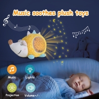 Portable Baby Sleep Soother with White Noise Sound Machine, Night Light Projector, and Lullaby Stuffed Animal Toy.