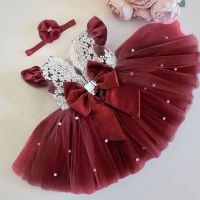 Baby Girl Princess Dress with Bow, Perfect Birthday, Party or Christening Outfit for 1-Year-Old Infant or Toddler.