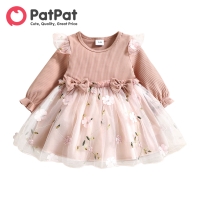 Infant Party Dress with Pink Ribbed Bow and Floral Mesh for Baby Girl's Birthday from PatPat.