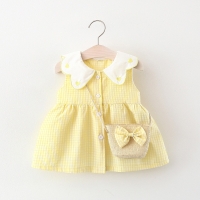 Girls Summer Dress with Doll Collar, Floral Print, and Matching Bag