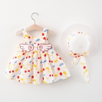 2-Piece Sleeveless Princess Dresses Set with Cute Printed Cotton Dress Hats for Baby Girls