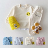 Unisex Smiley Print 2-Piece Sweatshirt and Jogger Pants Set for Toddler and Kids