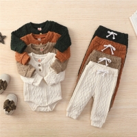 Knitted 2pc Warm Suit for Baby in 4 Colors - Perfect for Fall/Winter Homewear.