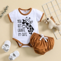 Summer Baby Romper and Shorts Set – Cartoon Letter Print, Short Sleeve, for Girls and Boys