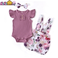 Summer 3pcs Fashionable Newborn Baby Girl Outfit Set: Sleeveless Solid Color Rompers, Casual Overalls, and Headband Infant Clothing.