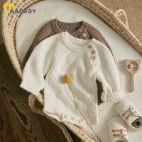 Knit Romper for Newborns and Infants with Long Sleeves and Buttons - Warm Clothes for Autumn and Spring