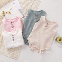 Sleeveless Cotton Baby Romper Jumpsuit for Summer, Solid Color, Newborn Infants Clothing