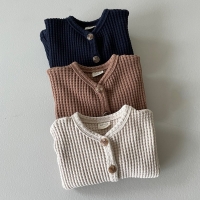 Baby Girl/Boy Waffle Cardigan: Thin & Casual Cotton Coat for Infants and Toddlers, Perfect for Spring & Autumn Outerwear.