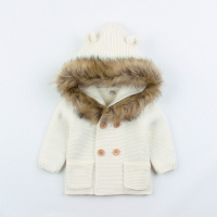 Warm Knitted Cardigan with Fur Hood for Baby Boys and Girls (0-24 Months)
