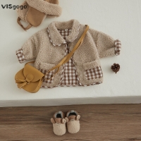 Lamb Fleece Coat for Baby Girls and Boys - Warm Outwear with Lapel, Patchwork, and Buttons for Autumn/Winter Parties and Casual Wear.