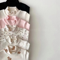 Baby Girl's Casual Printed T-Shirt with Half Turtleneck for Autumn/Winter