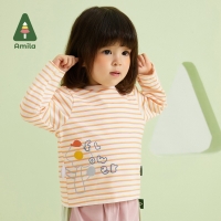 Kids' Striped Cotton T-Shirt with Soft Long Sleeves, Round Neck and Casual Pullover for Spring 2023 by Amila. Suitable for Boys and Girls.