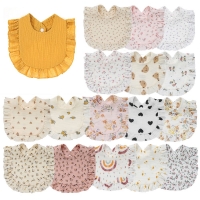 Floral Baby Bib for Feeding and Drooling - Soft Cotton Ruffle Burp Cloth for Infants, Toddlers and Kids (Korean Style)