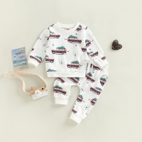 Christmas Toddler Outfit for Baby Girl/Boy (0-3 years) - Car Print Long Sleeve Top and Pants Set - Autumn 2022