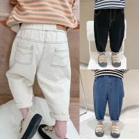 Unisex Korean Style Loose Fit Jeans for Babies and Toddlers - Solid Color Casual Denim Pants for Spring and Autumn Wear
