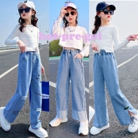 Girl's Wide Leg Denim Pants for Fall and Spring - Sizes 90-160