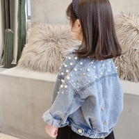 Girls' Pearl Beaded Denim Jacket for Autumn Outerwear - Kids' Fashion Coat Clothing