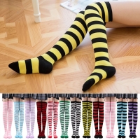 Kawaii Over-the-Knee Striped Stockings for Women and Girls - Black and White