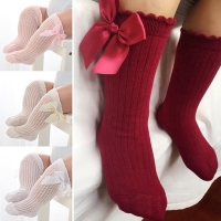 Cute Knee-High Cotton Socks for Toddler Girls with Big Bow Detail