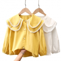 White Girls Blouse for Spring & Autumn, Casual Solid Color Children's Clothing (Sizes 6-12)