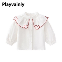 Girl's Korean Style Collared Cotton Shirt for Autumn, Fashionable Long Sleeve White Blouse for Children (E0529)
