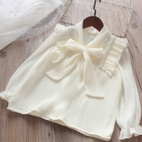 White Chiffon Girls' Blouses for School Uniforms and Preppy Style, featuring Long Sleeves and Cute Designs.