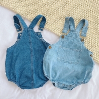 Denim Overalls for Baby Boys and Girls with Suspender Jumpsuit Pants - Korean Style in Solid Blue, Cowboy Theme with Bib for Infants.